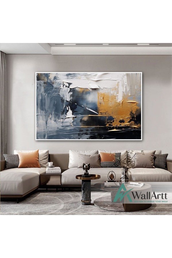 Gold on Navy 3D Heavy Textured Partial Oil Painting
